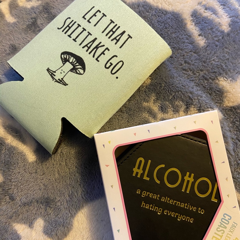 NIB Coasters and can/bottle holder & bottle added!